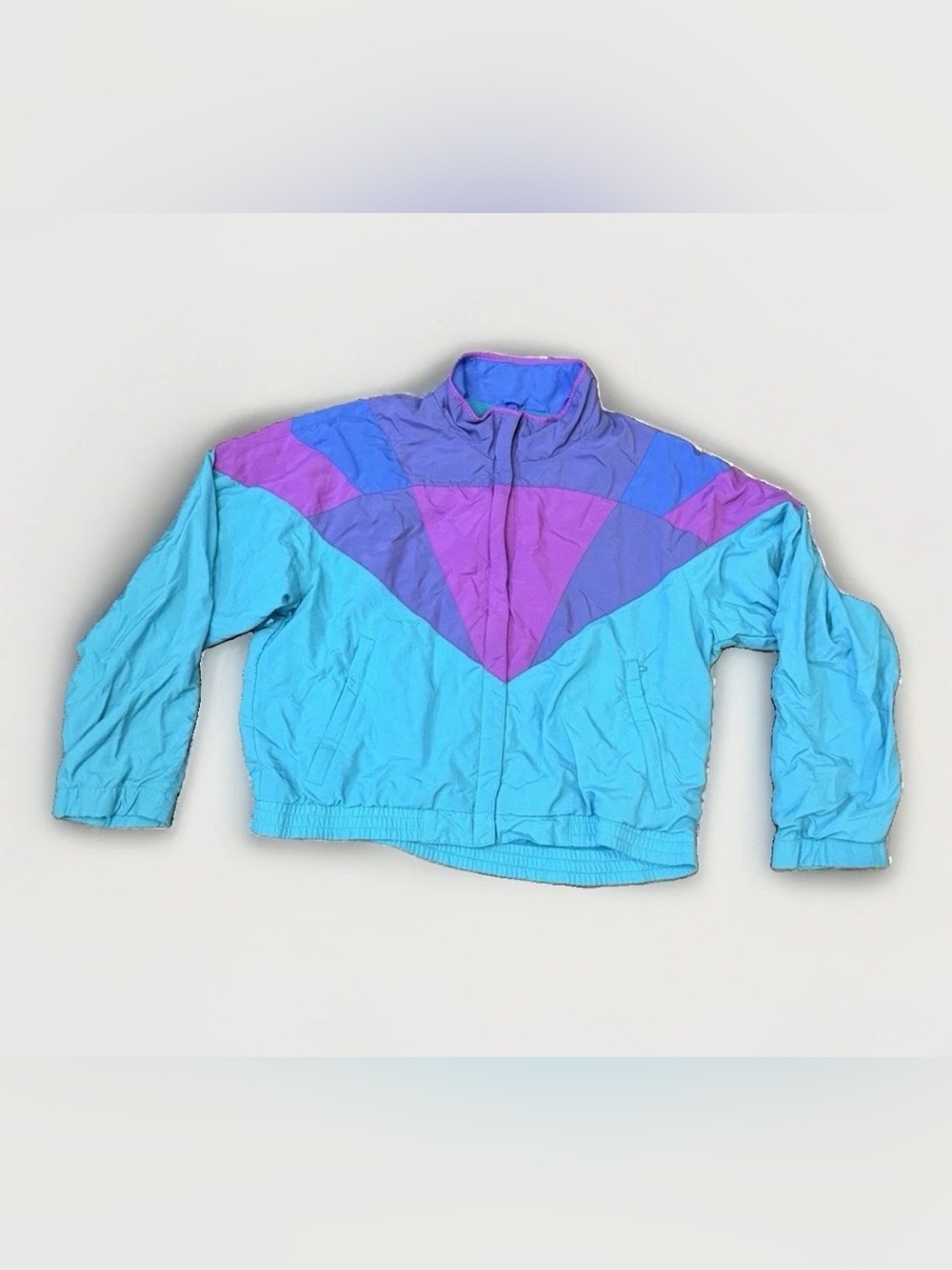 Vintage L.L. Bean Women’s Windbreaker Crop Jacket Teal Purple Colorblock 80s 90s